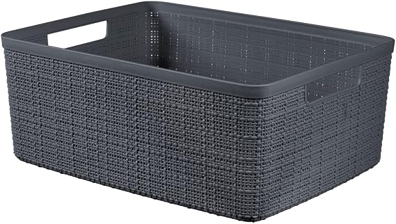 CURVER Jute Basket 100% Recycled Plastic Rectangular 12 L, Dark Grey, M