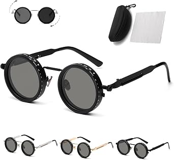 Adjustable Tint Rounded Polarized Lenses Retro Sunglasses, Adjustable Tint Sunglasses with ND Filter for Men Women
