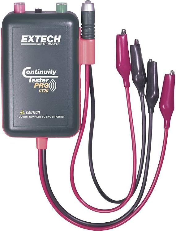 Extech CT20 Remote and Local Continuity Tester with Remote Probe | Detachable remote probe, one-person cable testing, LED and audible tone, alligator clips, HVAC/telecom