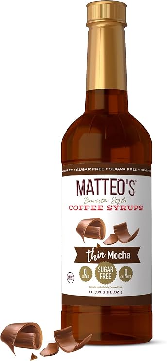 Matteo's Barista Style Sugar Free Coffee Syrup Mocha Flavoured No Calories and Sugar Keto Friendly Great for Latte, Cappuccino, Espresso, Americano, Pampering Flavour, 33 Ounce, 1