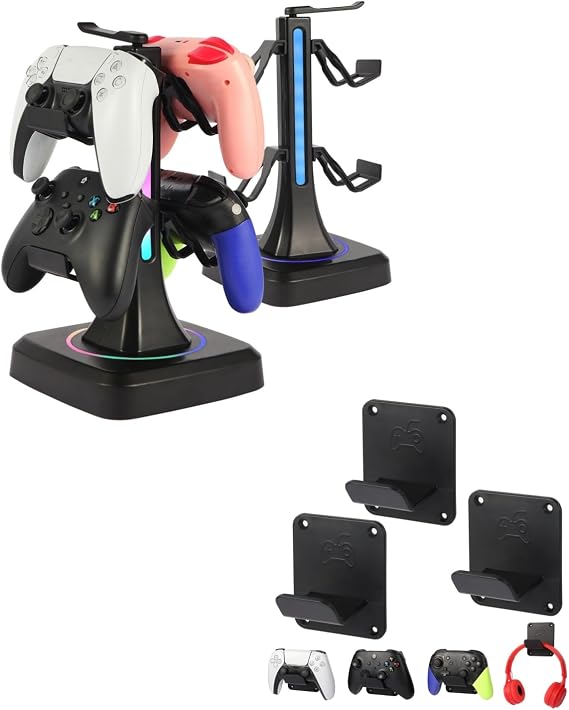 Controller Stand with Lighting and Headphone Stand Wall Mounts