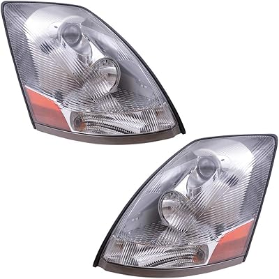 Brock Replacement Halogen Combination Headlight Assemblies Driver and Passenger Set with Chrome Bezel Compatible with 04-18 VNL 04-18 VNM 04-15 VN