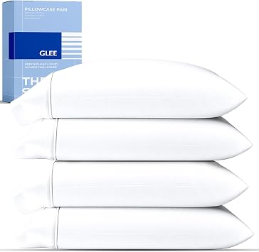 Thread Spread 100% Cotton Pillow Cases Queen Size Set of 4 - Luxury 400 Series Glee Collection Queen Pillow Cases (Pack of 2, White), Soft Cooling Hotel Cotton Pillowcases, Fits Standard Pillows