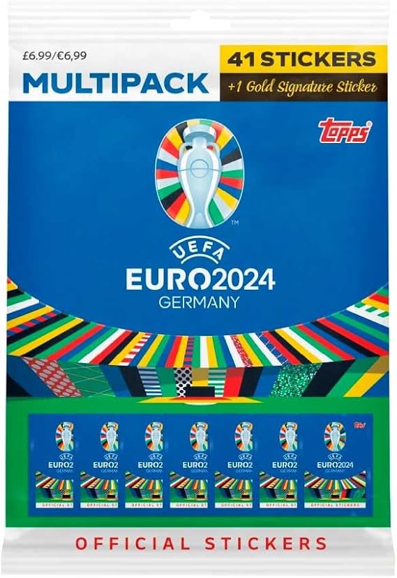 Topps Official Euro 2024 Sticker Collection - Multipack - Contains 41 Euro 2024 Stickers Plus 1 Gold Signature Series Sticker.