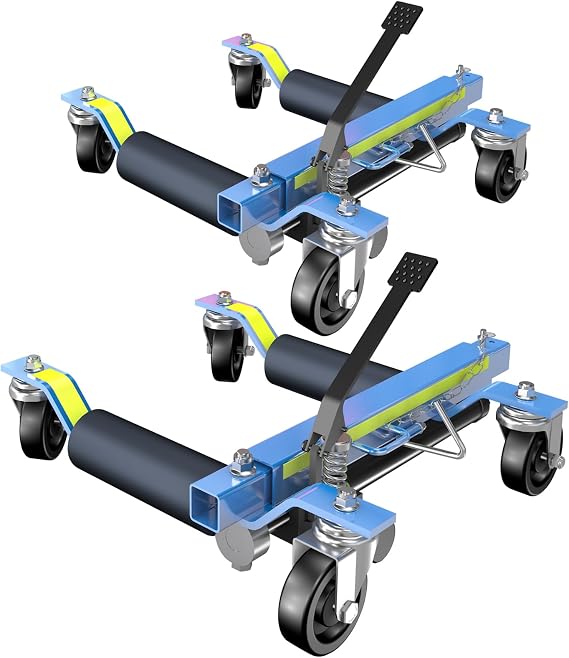 LARBANKE Car Dolly Set of 2,Capacity 1500LBS Hydraulic Car Wheel Dolly Jack with Foot Pedal and Steel Rollers,Wheel Dolly Jack with Unique Reflective Tape,for Tire Repairing,Vehicle Moving
