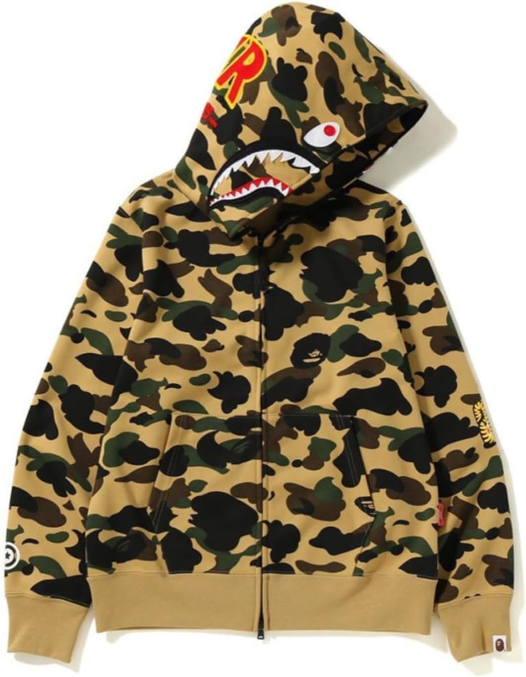 24ss Pair Trendy Hip-Hop Top Bap Youth Casual Camouflage Shark Embroidery Print Loose Hooded Sweatshirt