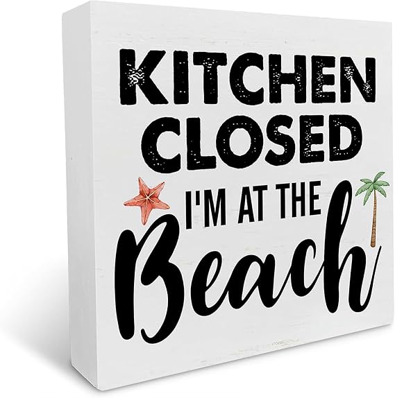 Inspirational Wood Box Sign Beach Theme Wooden Box Sign Beach House Decor Kitchen Closed I'm at the Beach Square Wood Sign Desk Decoration Coastal Wood Block Plaque Box Sign for Shelf Home 7x7 Inch