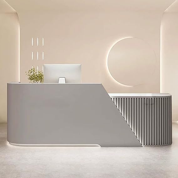 Front Reception Counter Desk - L-Shaped Reception Desk with Light, Lockable Drawers & Open Shelves | Office Desk Reception Counter Table for Checkout Office/Beauty Salon/Lobby (60IN)