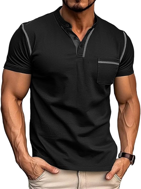 Men's Henley Shirt Lightweight Short Sleeve Casual T-Shirt Breathable Cotton Top for Daily Work Gym Travel
