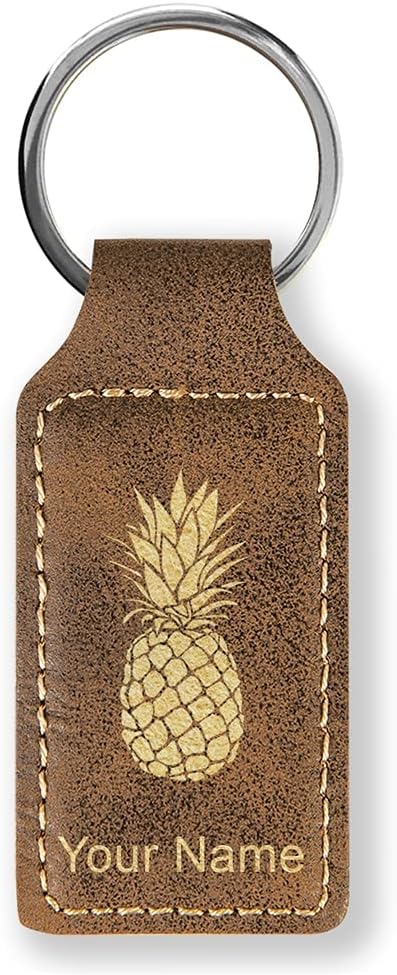 LaserGram Rectangle Keychain, Pineapple, Personalized Engraving Included (Rustic with Gold)