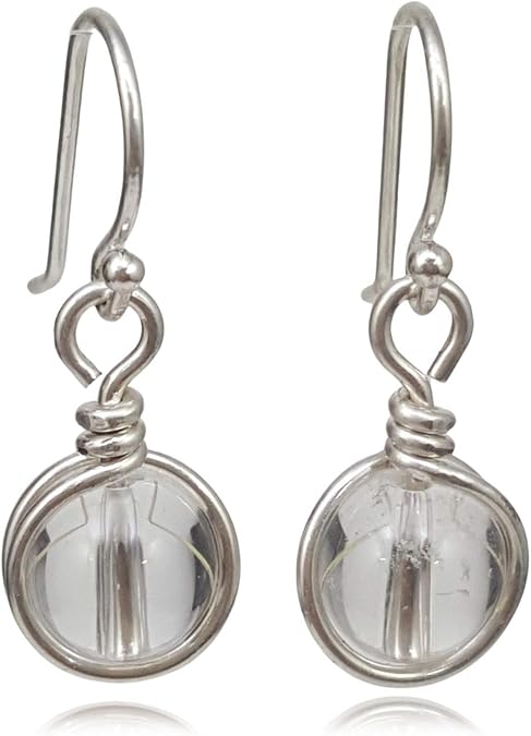 Sterling Silver Clear Quartz Natural Gemstone Dangle Drop Earrings