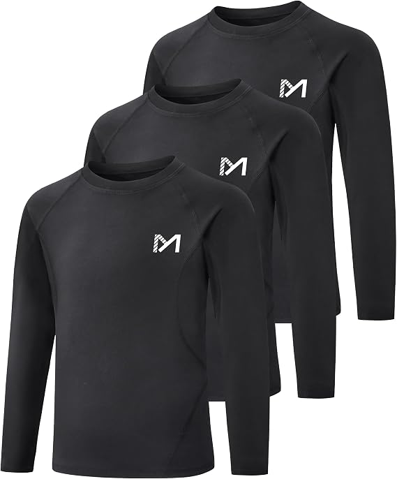 MEETYOO Youth Boys Compression Thermal Shirt Long Sleeve Fleece Undershirt Football Baseball Soccer Base Layer Top for Ski