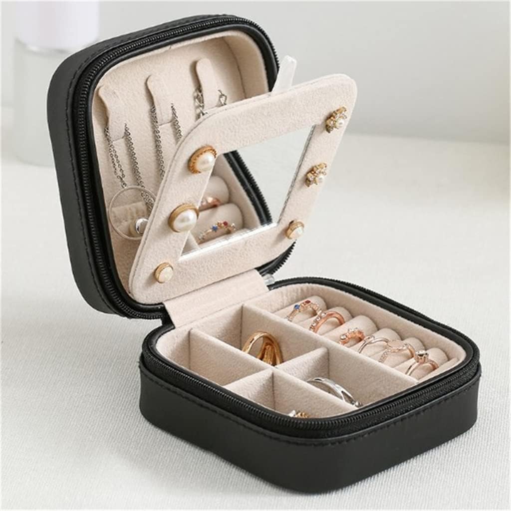 Double-layer Women's Mini stud earrings rings Jewelry Box Useful Makeup Organizer With Zipper Travel Portable PU