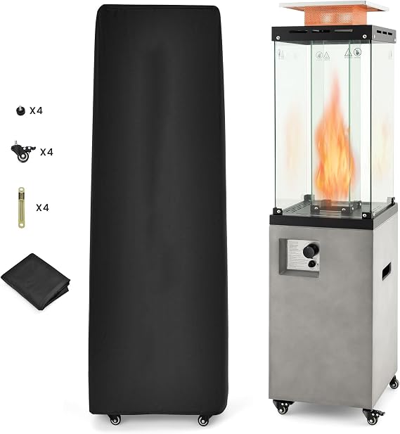 Giantex 41,000 BTU Outdoor Heater, Propane Patio Heater, Outside Space Heater with Protective Cover, Wheels & Adjustable Feet, CSA Certification, Portable Gas Heater for Garden, Yard (Gray)