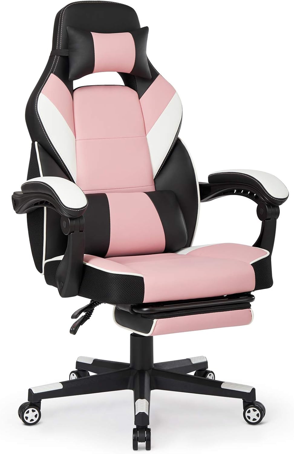 IntimaTe WM Heart Gaming Chair With Footrest Ergonomic Office Desk Chair With High Back Lumbar Support , Adjustable Racing Computer chair PU Leather Video game chair Pink