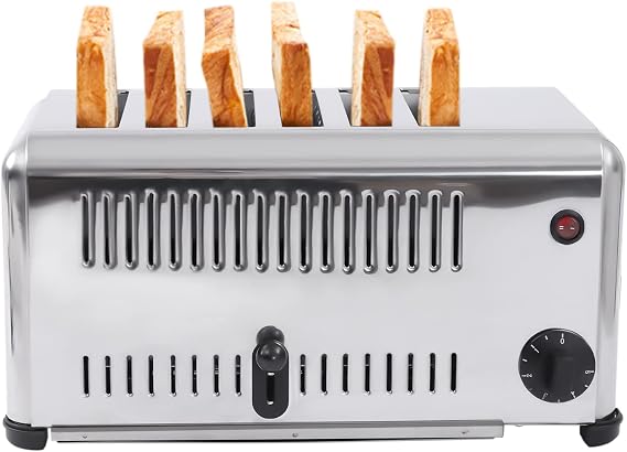 6 Slice Commercial Toaster Bread Baking Machine, 1680W Stainless Steel Pop-Up Electric Food Bread Countertop Baking for Restaurant Bakery and Dessert Store(1-5 Min Timier)