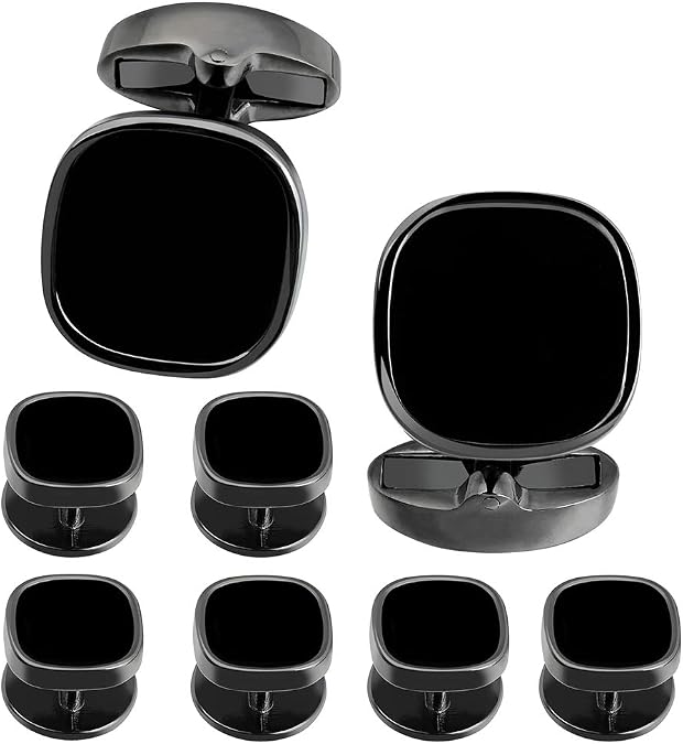 HAWSON Cufflinks and Studs for Men-Black Stone Mens Fashion Gun-Black Cufflinks and Tuxedo Shirt Studs Set for Regular Weeding Business Accessories