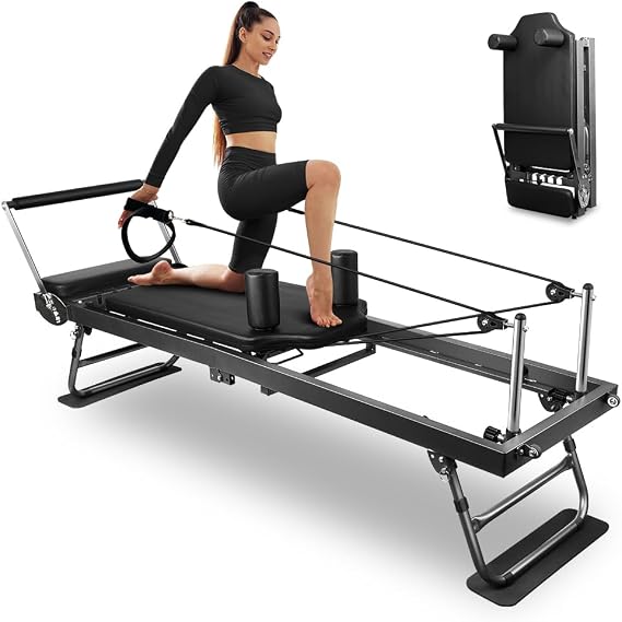Pilates Reformer Machine,Foldable Pilates Reformer Core Bed Equipment Machine for Home Gym Women Yoga Workout Indoor Pilates Exercise Equipment Training Weight