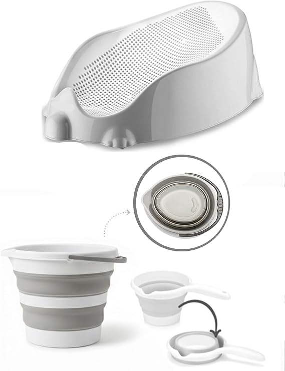 Lirazon 3'lü SET Soft Bebek Banyo Küveti & Katlanır Su Kovası Maşrapa Set