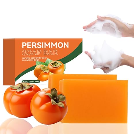 2 x Natural Presimmon Soap Persimmon Shower Soap to Remove Odours Natural Persimmon Soap for Very Dry Skin Natural Soap for Face and Body Face Soap for Cleaning and Oil Control