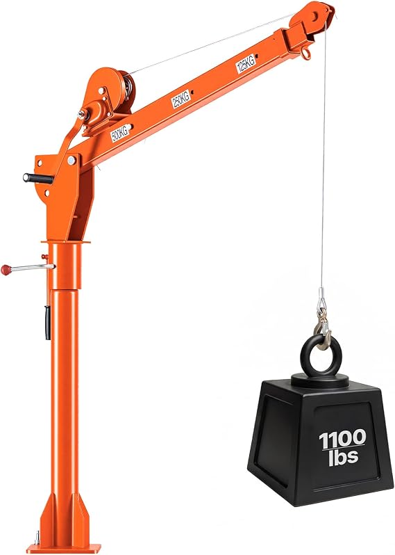VEVOR Truck Crane, 1100 lbs Manual Pickup Truck Crane with Hand Winch, 360 Rotating Telescopic Boom, Premium Galvanized Steel, Foldable Pickup Bed Jib for Machine Lumber Attic Heavy Load Lifting