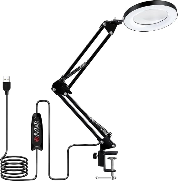 LXIANGN Hands Free 10X Magnifying Glass with Light and Clamp