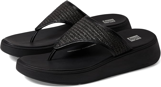 FitFlop F-Mode Woven-Raffia Flatform Toe Post Sandals