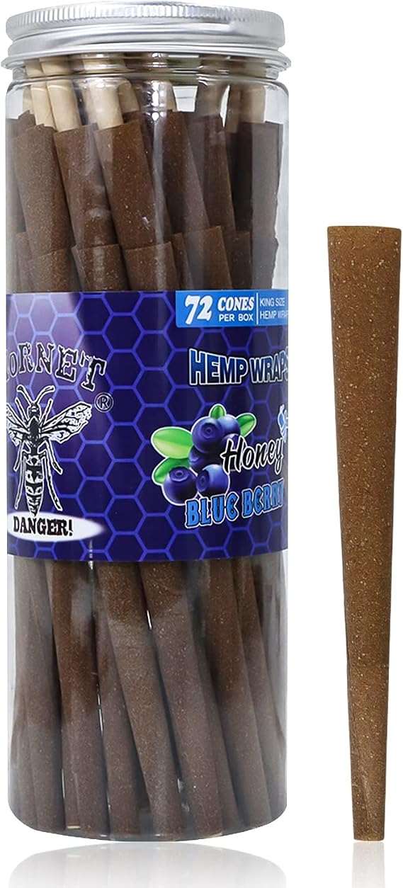 HORNET Blueberry Pre-Rolled Cones, King Size, 72 Count, 110mm | Herbaceous Fiber Cones with Blueberry Flavor and Tips