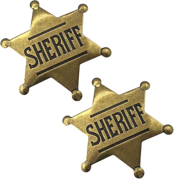 Sheriff Badges,2 Pack Large Western Alloy Star Badge Pin with Brooch Fastening for Role Play, Cowboy Themed Gifts, Costume Accessories &