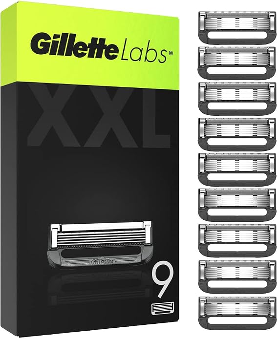 Gillette Labs Razor Blades Men, Pack of 9 Razor Blade Refills, Compatible with GilletteLabs with Exfoliating Bar and Heated Razor
