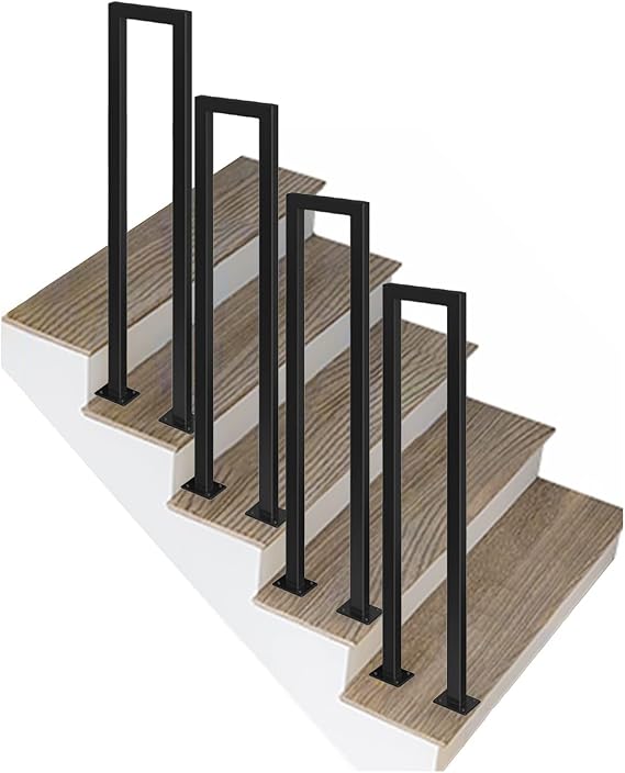 Loft Railing Kit Indoor Black, Industrial Wrought Iron Safety Stair Handrails for Baby Toddler Children Boys Girls Adult Elderly Safety, Deck Porch Step Balusters Spindles ( Color : U Forma -4 Pcs , S