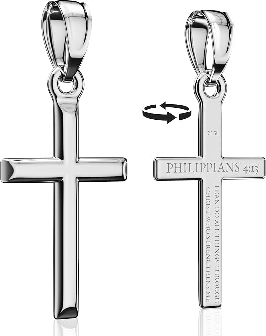 Bible Verse Cross Pendant for Men and Women, Engraved Scripture