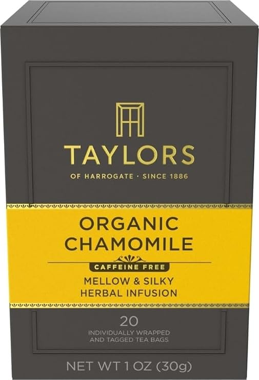 Taylors of Harrogate Organic Chamomile Herbal Tea, Individually Wrapped Bags, 20 Count (Pack of 1), Mellow, Silky & Soft, Caffeine-Free, Enjoy Hot or Iced, 20 Teabags