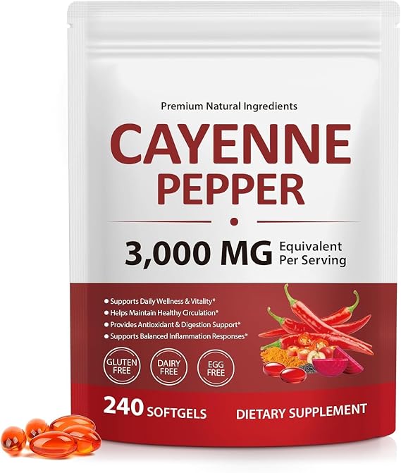 Cayenne Pepper Softgels with Beetroot, Hawthorn, Grape Seed, and Turmeric – Infused with Vitamins D3, K2 & E – Supports Circulation, Leg Health, and Heart Function – 240 Softgels