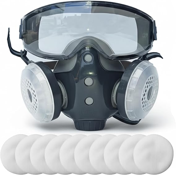 Full Face Respirator Mask with Filters, Integrated Full Face Respirator for Comfort & Clear Vision, Reusable Gas Mask for Painting, Grinding, Chemical Work
