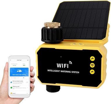 Wifi Smart Solar Irrigation Timer, Sprinkler Timer with Remote Control, Compatible with Smart Life and Tuya, Dual Power, Rain Sensor, Efficient Micro Sprayer and Drip System