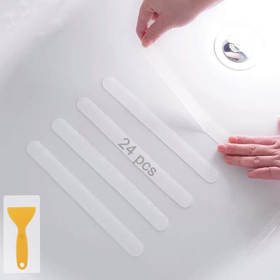 Anti Non Slip Bathtub Shower Stickers, Safety Bathtub Non Slip Stickers, Anti Skid Treads Tape for Shower,Tub,Steps, Floor-Strength Adhesive Grip Appliques for Baby,Senior,Adult 8 * 0.8In 24 pcs