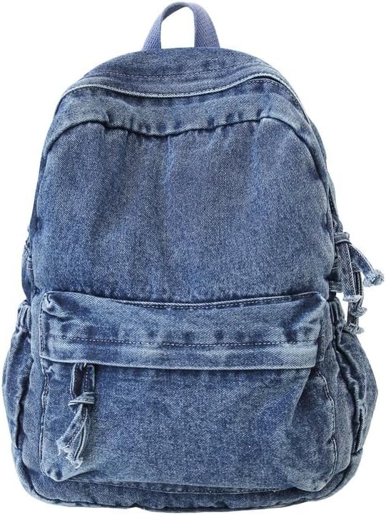 Vintage Denim Backpack Women Men - Cute Y2k Jeans Bookbag Preppy Fashion Travel Retro Rucksack Daypack Shoulder Bag (dark blue)
