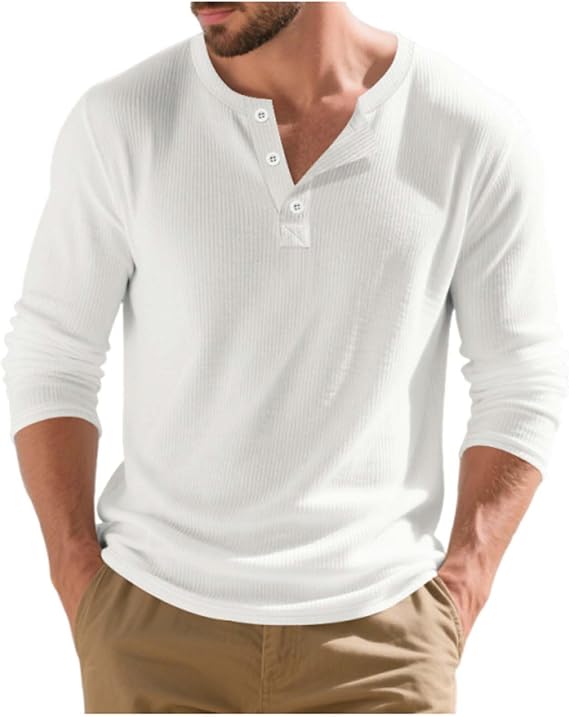 Mens Henley Shirts Long Sleeve Casual Lightweight Pullover Shirt Crew Neck Soft Stretch Basic Tees Ribbed Fall Tops 2025