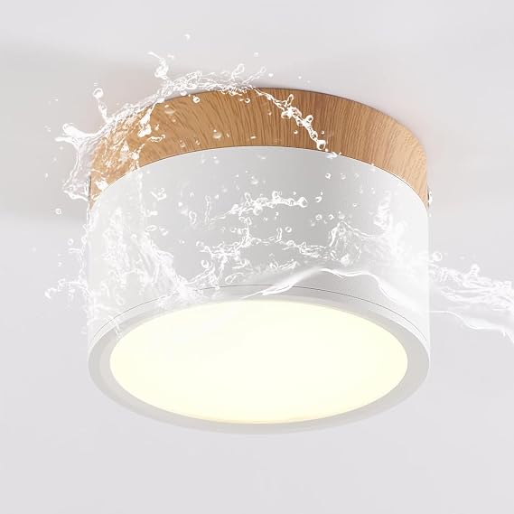 LED Ceiling Light,Surface-Mounted Wood Decor Spotlight,Mini Round White Ceiling lamp,Warm White 3000K,12W. [Energy Class E]