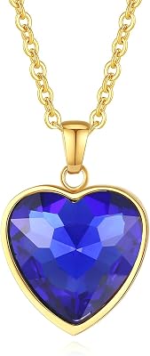 YAMI Heart Pendant Necklace for Women, Statement Love Birthstone Crystal, 14K Gold Plated Jewelry Gifts for Wife Girlfriend Mom on BirthdayValentinesMothers DayAnniversary