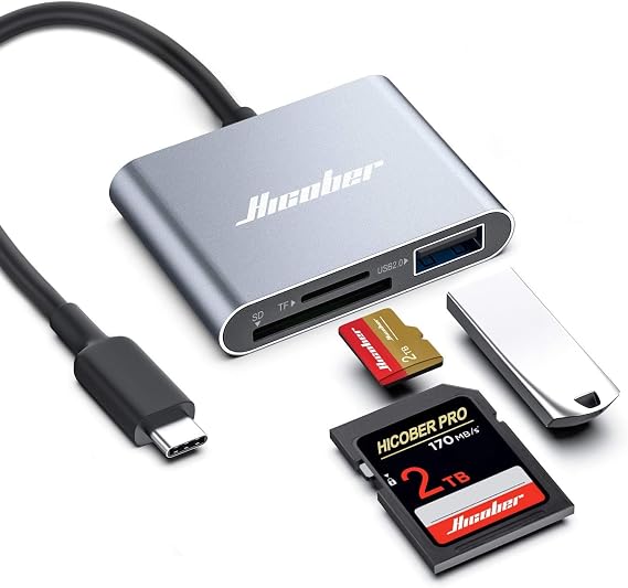 Hicober USB C - SD Kart Okuyucu, Micro SD Hafıza Kartı Okuyucu, Tip C - SD Kart Okuyucu Adaptörü 2 TB Kapasite MacBook Kamera Android Windows Linux ve Diğer Tip C Cihazlar için - Uzay Grisi