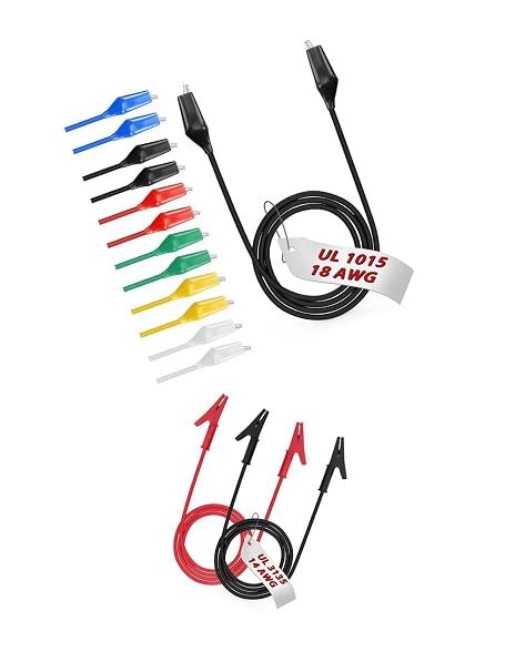 12pcs/20in. 18AWG & 2pcs/3.3Ft 14AWG Alligator Clips