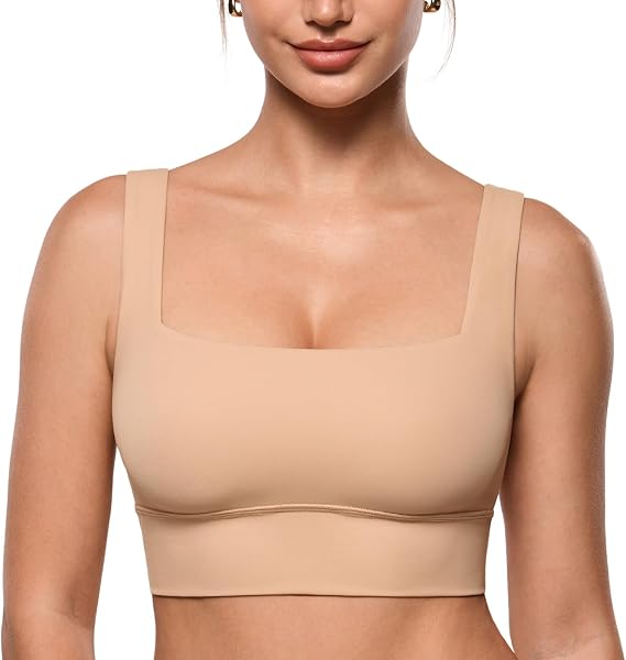 INLYRIC Women's Inbarely Outwear Longline Square Neck Bralette Supportive Unlined No Underwire Yoga Sports Bra