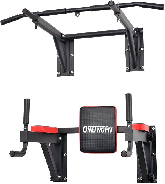 ONETWOFIT PullUpFitness OT076 Wall Mounted Roman Pull-Up Bar Chair Fitness 3 Rings for TRX, Punching Ball, Non-Slip Handles, Dips Station Attachment Included Max 150 kg