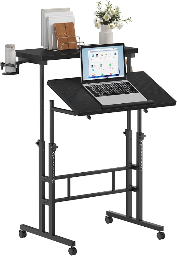 DUMOS Rolling Standing Desk, Walking Pad Desk, Split Top Computer Cart