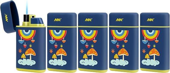 MK Lighter 5-Pack Torch Flame Pocket Lighters, Refillable and Multipurpose, Ideal for Candles, BBQ, Camping, and Everyday Use (Trip Blue-5PC)