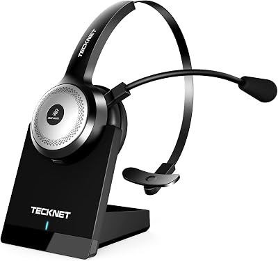 TECKNET Wireless Headset for Work, 40Hrs Worktime AI Noise Cancelling Computer Headphones with Charging Base, Bluetooth Headset with Mic & USB Dongle for PCLaptopCall Center