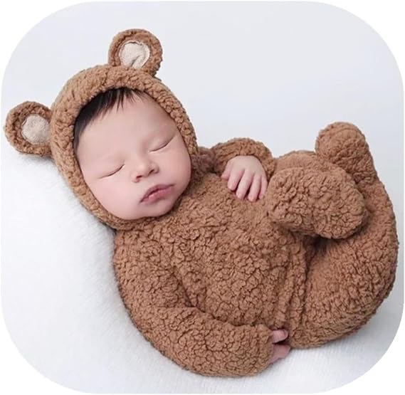 Newborn Photography Bear Outfits Hat & Footed Romper Photo Props