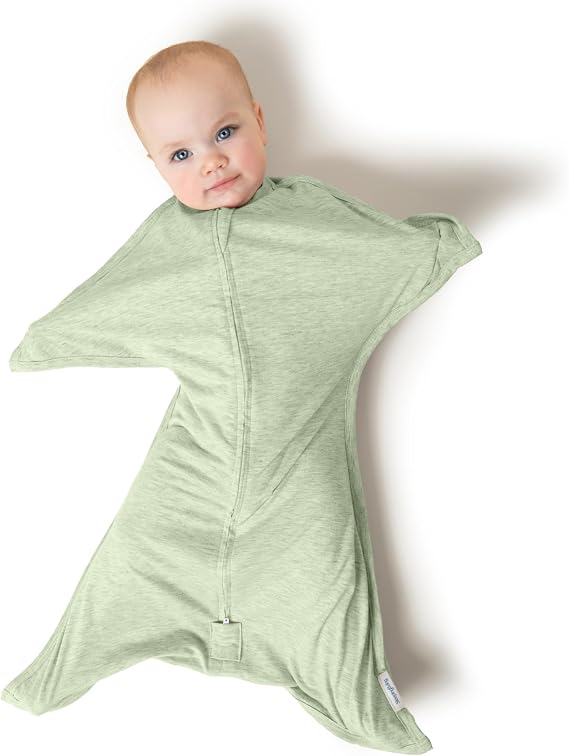 SleepingBaby Zipadee-Zip Transition Swaddle - Cozy Baby Swaddling Blanket with Zipper Convenience - Roomy Wearable Blanket for Easy Diaper Changes - 4-8 Month - Zen Garden Green Heather
